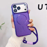 Custodia magnetica spazzolata per telefono con supporto per obiettivo, cinturino da polso e pellicola protettiva per obiettivo., For iPhone 17 Pro Max, For iPhone 17 Pro, For iPhone 17