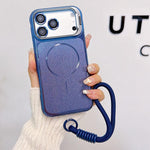 Custodia magnetica spazzolata per telefono con supporto per obiettivo, cinturino da polso e pellicola protettiva per obiettivo., For iPhone 17 Pro Max, For iPhone 17 Pro, For iPhone 17