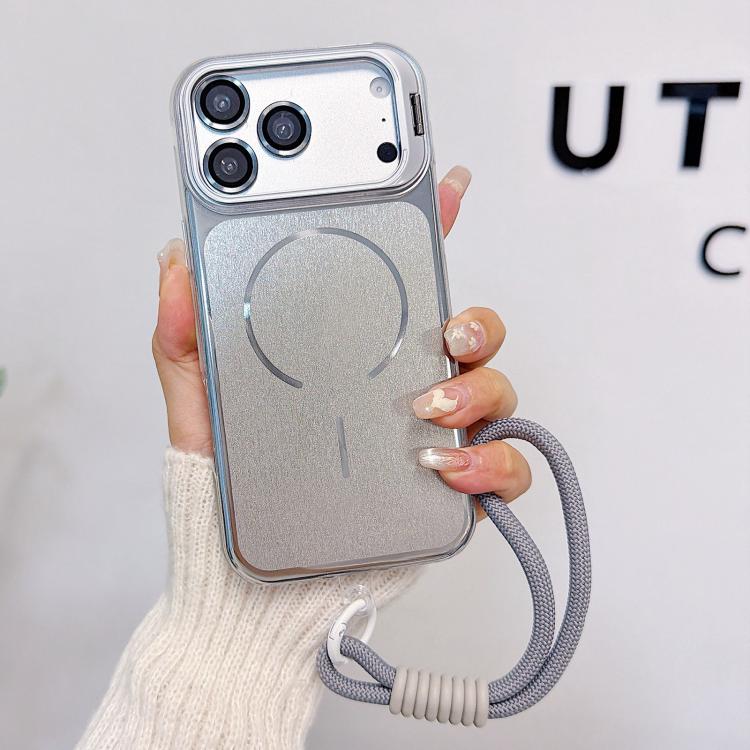 Custodia magnetica spazzolata per telefono con supporto per obiettivo, cinturino da polso e pellicola protettiva per obiettivo., For iPhone 17 Pro Max, For iPhone 17 Pro, For iPhone 17
