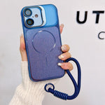 Custodia magnetica spazzolata per telefono con supporto per obiettivo, cinturino da polso e pellicola protettiva per obiettivo., For iPhone 17 Pro Max, For iPhone 17 Pro, For iPhone 17