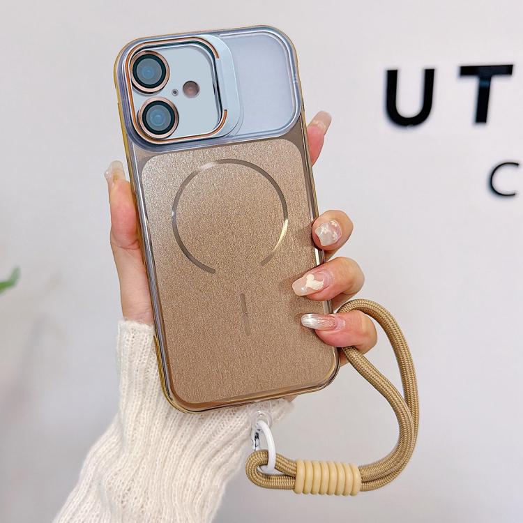 Custodia magnetica spazzolata per telefono con supporto per obiettivo, cinturino da polso e pellicola protettiva per obiettivo., For iPhone 17 Pro Max, For iPhone 17 Pro, For iPhone 17