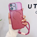 Custodia magnetica spazzolata per telefono con supporto per obiettivo, cinturino da polso e pellicola protettiva per obiettivo., For iPhone 17 Pro Max, For iPhone 17 Pro, For iPhone 17