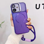 Custodia magnetica spazzolata per telefono con supporto per obiettivo, cinturino da polso e pellicola protettiva per obiettivo., For iPhone 16, For iPhone 15 Pro Max, For iPhone 15 Pro
