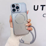 Custodia magnetica spazzolata per telefono con supporto per obiettivo, cinturino da polso e pellicola protettiva per obiettivo., For iPhone 14 Pro Max, For iPhone 13 Pro Max, For iPhone 13 Pro