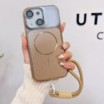 Custodia magnetica spazzolata per telefono con supporto per obiettivo, cinturino da polso e pellicola protettiva per obiettivo., For iPhone 13, For iPhone 12, For iPhone 12 Pro Max