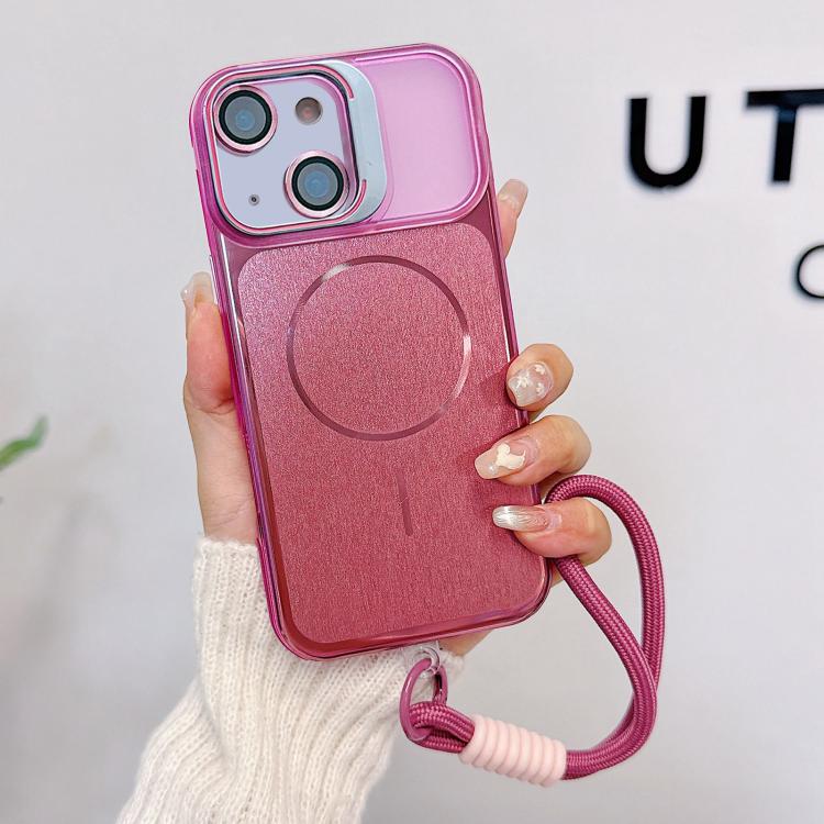 Custodia magnetica spazzolata per telefono con supporto per obiettivo, cinturino da polso e pellicola protettiva per obiettivo., For iPhone 13, For iPhone 12, For iPhone 12 Pro Max