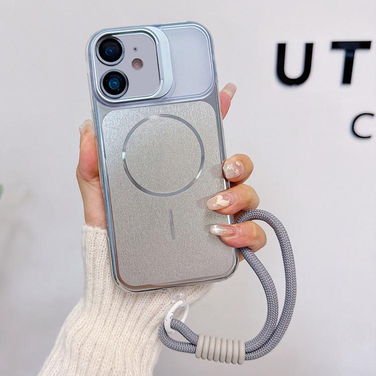 Custodia magnetica spazzolata per telefono con supporto per obiettivo, cinturino da polso e pellicola protettiva per obiettivo., For iPhone 13, For iPhone 12, For iPhone 12 Pro Max