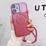 Custodia magnetica spazzolata per telefono con supporto per obiettivo, cinturino da polso e pellicola protettiva per obiettivo., For iPhone 13, For iPhone 12, For iPhone 12 Pro Max