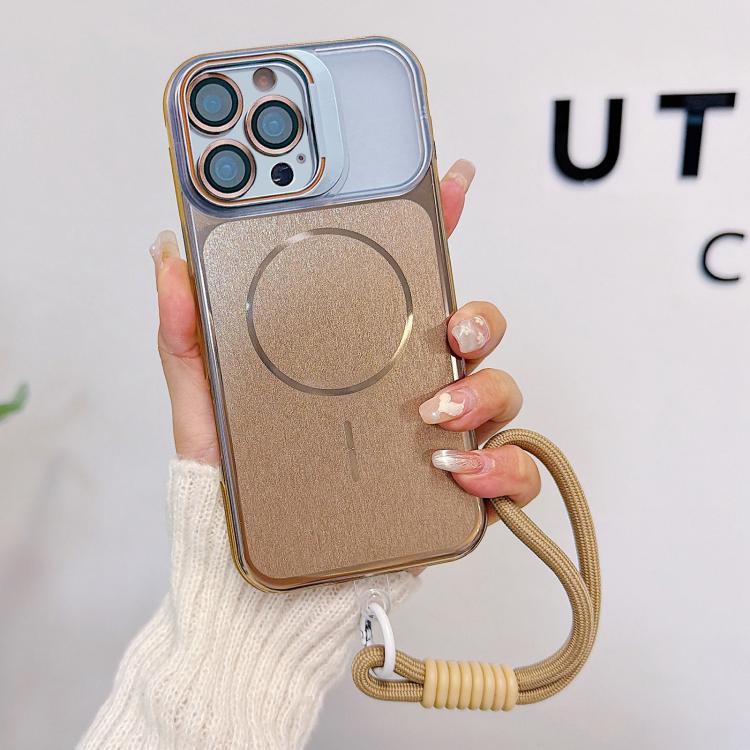 Custodia magnetica spazzolata per telefono con supporto per obiettivo, cinturino da polso e pellicola protettiva per obiettivo., For iPhone 13, For iPhone 12, For iPhone 12 Pro Max