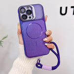 Custodia magnetica spazzolata per telefono con supporto per obiettivo, cinturino da polso e pellicola protettiva per obiettivo., For iPhone 12 Pro, For iPhone 11
