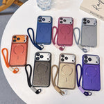 Custodia magnetica spazzolata per telefono con supporto per obiettivo, cinturino da polso e pellicola protettiva per obiettivo., For iPhone 15, For iPhone 14, For iPhone 14 Pro