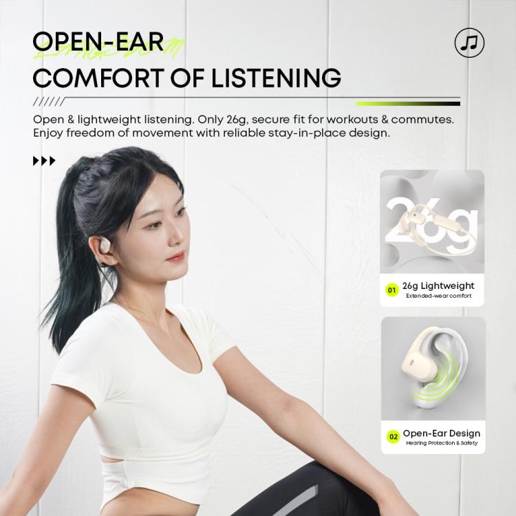 Auricolari sportivi Bluetooth impermeabili Langsdom AirWare BE10 ad aria, aperti, conduttivi e con memoria da 32 GB.