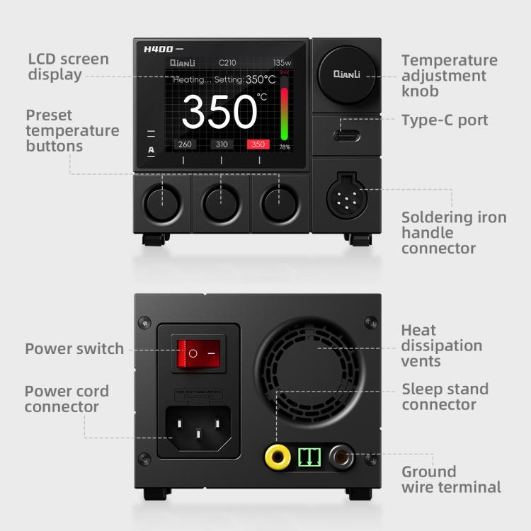 Stazione saldante intelligente QIANLI H400 da 400 W con supporto multifunzione HX1., US Plug, EU Plug