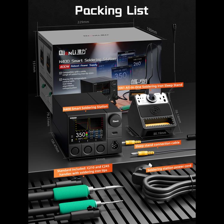 Stazione saldante intelligente QIANLI H400 da 400 W con supporto multifunzione HX1., US Plug, EU Plug