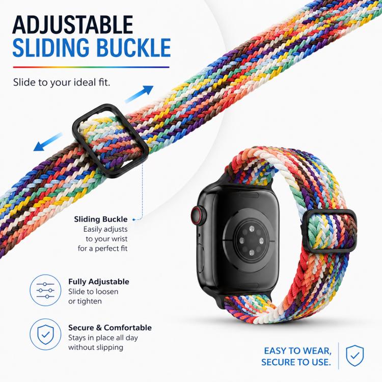 Confezione da 5 cinturini per orologio in nylon intrecciato con fibbia scorrevole xDfind, For Apple Watch 42 / 44 / 45 / 46 / 49mm, For Apple Watch 38 / 40 / 41 / S11 42mm
