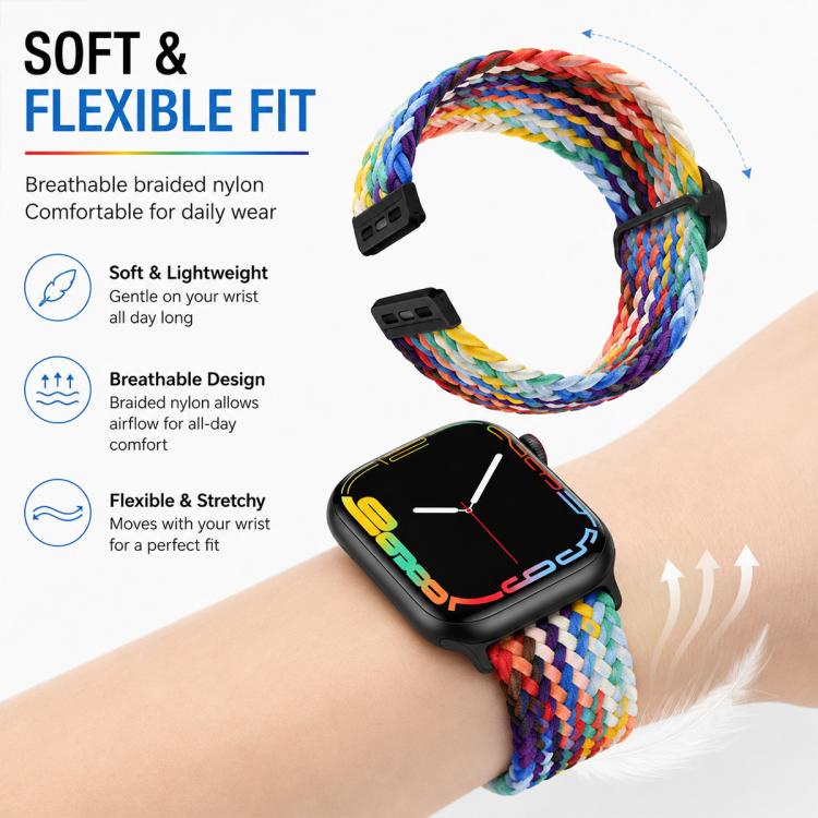 Confezione da 5 cinturini per orologio in nylon intrecciato con fibbia scorrevole xDfind, For Apple Watch 42 / 44 / 45 / 46 / 49mm, For Apple Watch 38 / 40 / 41 / S11 42mm