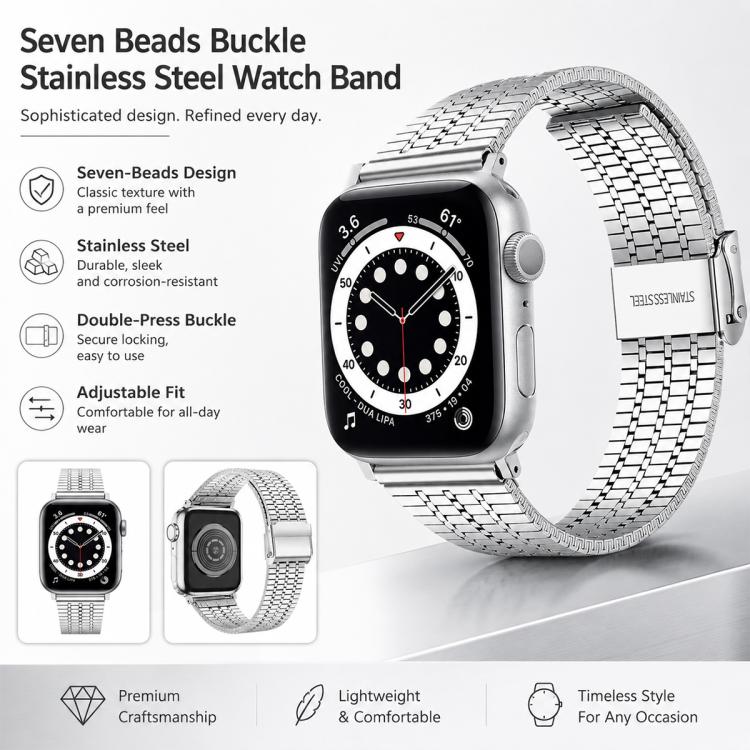 Confezione da 5 cinturini per orologio in acciaio inossidabile con fibbia a sette perline xDfind, For Apple Watch 42 / 44 / 45 / 46 / 49mm, For Apple Watch 38 / 40 / 41 / S11 42mm
