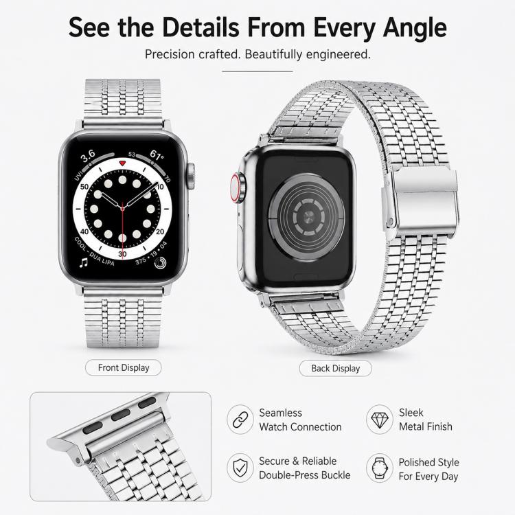 Confezione da 5 cinturini per orologio in acciaio inossidabile con fibbia a sette perline xDfind, For Apple Watch 42 / 44 / 45 / 46 / 49mm, For Apple Watch 38 / 40 / 41 / S11 42mm