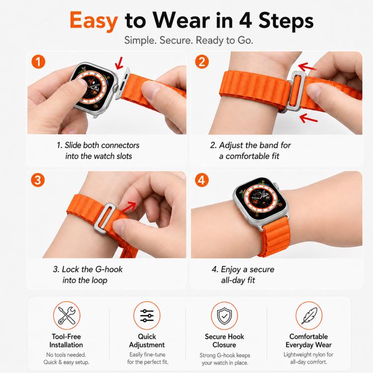 Confezione da 5 cinturini per orologio xDfind Aline in nylon con passante, For Apple Watch 42 / 44 / 45 / 46 / 49mm, For Apple Watch 38 / 40 / 41 / S11 42mm