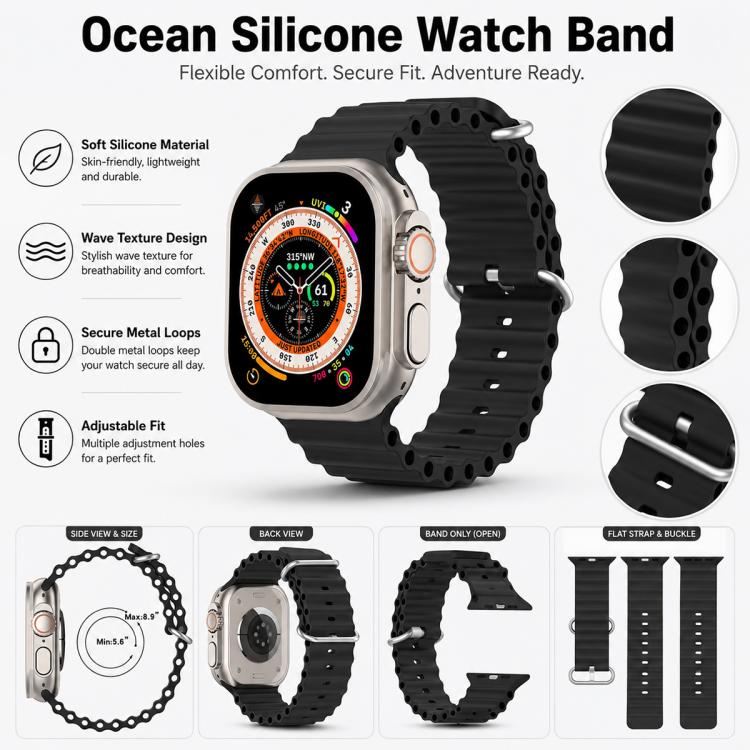 Confezione da 5 cinturini per orologio in silicone xDfind Ocean, For Apple Watch 42 / 44 / 45 / 46 / 49mm, For Apple Watch 38 / 40 / 41 / S11 42mm
