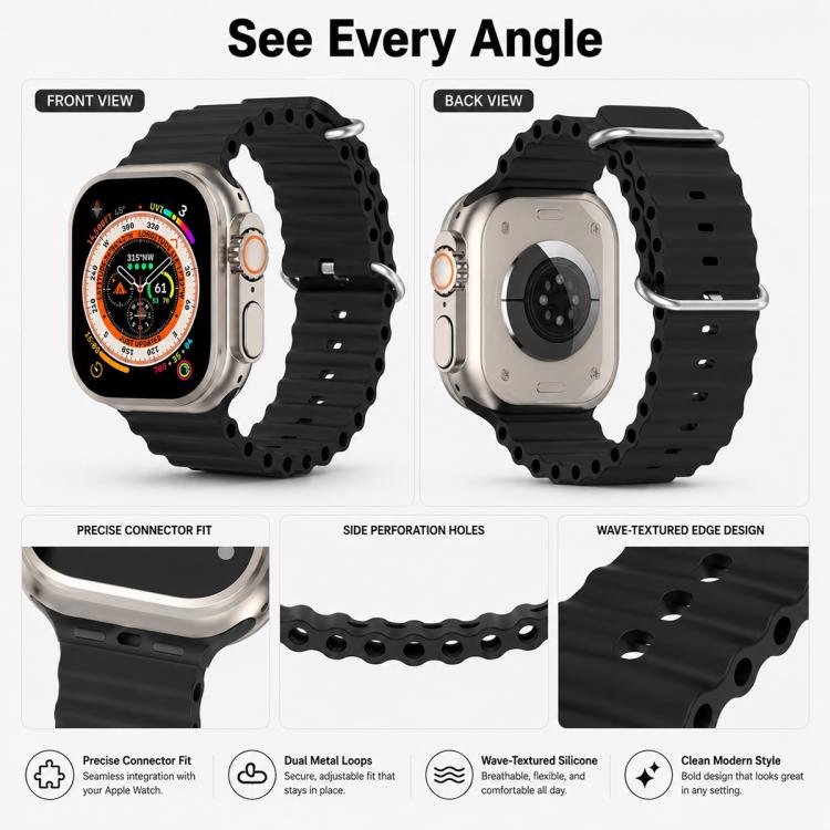 Confezione da 5 cinturini per orologio in silicone xDfind Ocean, For Apple Watch 42 / 44 / 45 / 46 / 49mm, For Apple Watch 38 / 40 / 41 / S11 42mm