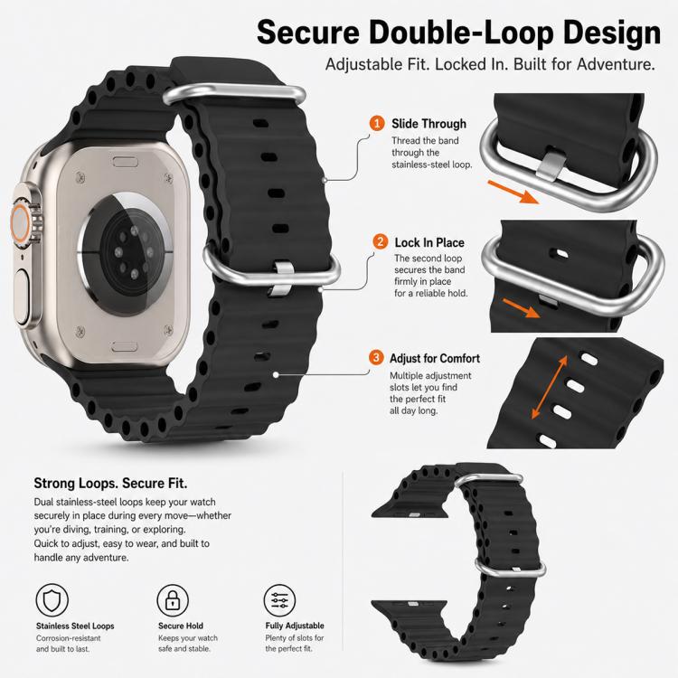 Confezione da 5 cinturini per orologio in silicone xDfind Ocean, For Apple Watch 42 / 44 / 45 / 46 / 49mm, For Apple Watch 38 / 40 / 41 / S11 42mm