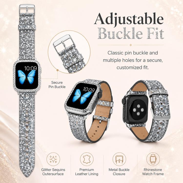 Confezione da 5 cinturini per orologio in ecopelle con paillettes glitterate xDfind, For Apple Watch 42 / 44 / 45 / 46 / 49mm, For Apple Watch 38 / 40 / 41 / S11 42mm