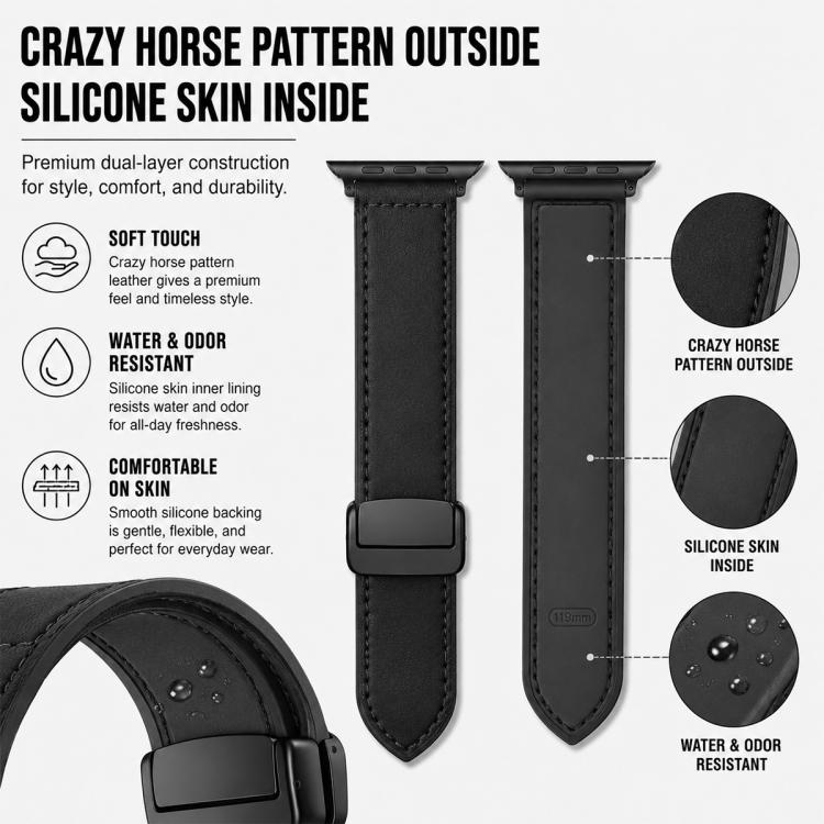 Confezione da 5 cinturini per orologio in silicone con fibbia magnetica e motivo Crazy Horse xDfind., For Apple Watch 42 / 44 / 45 / 46 / 49mm, For Apple Watch 38 / 40 / 41 / S11 42mm