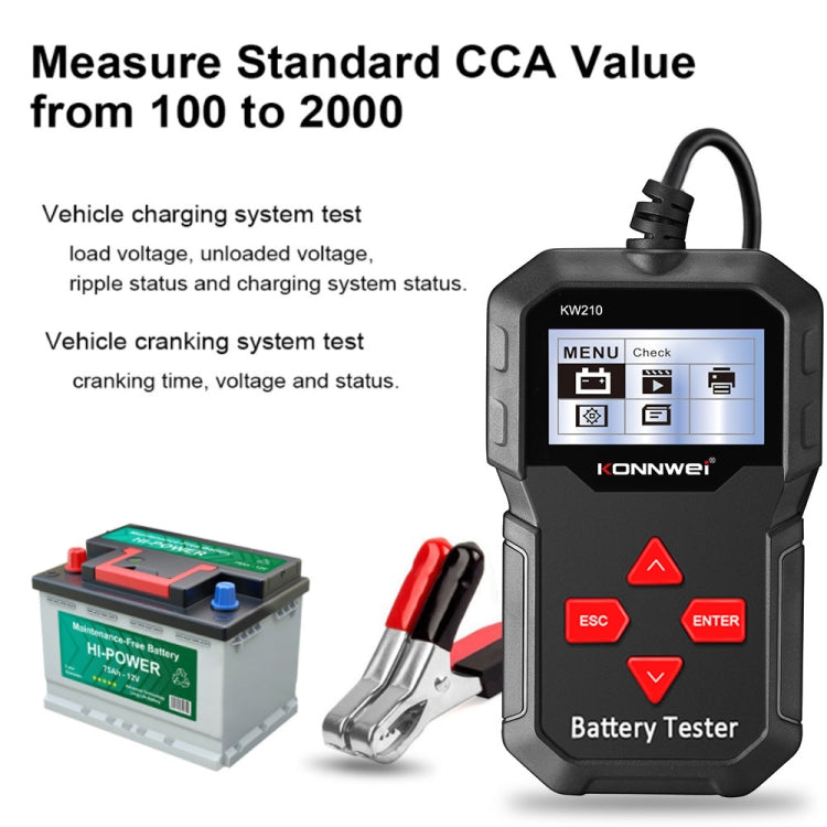 KONNWEI KW210 Test batteria per auto Rilevatore capacità resistenza batteria, KW210