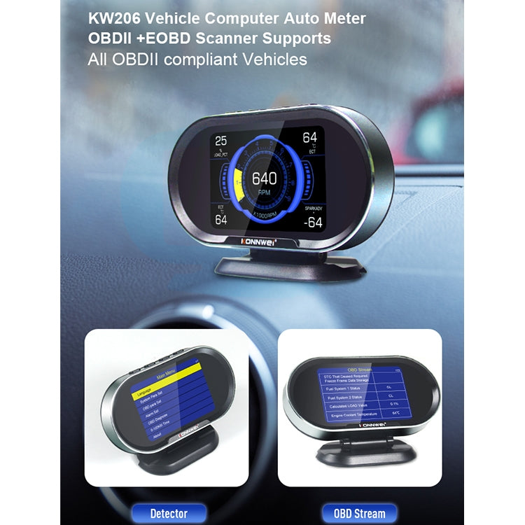 KONNWEI KW206 Scanner guasti auto 2 in 1 OBDII / EOBD12V + monitor LCD da 3,5 pollici, KW206
