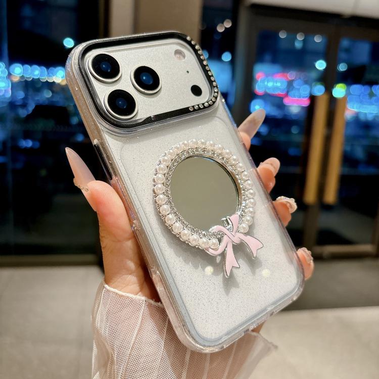 Custodia per telefono antiurto con specchio rotondo a perla della serie Crystal., For iPhone 17 Pro Max, For iPhone 17 Pro, For iPhone 17, For iPhone 16 Pro Max