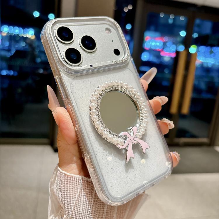 Custodia per telefono antiurto con specchio rotondo a perla della serie Crystal., For iPhone 17 Pro Max, For iPhone 17 Pro, For iPhone 17, For iPhone 16 Pro Max