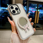 Custodia per telefono antiurto con specchio rotondo a perla della serie Crystal., For iPhone 17 Pro Max, For iPhone 17 Pro, For iPhone 17, For iPhone 16 Pro Max