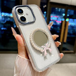 Custodia per telefono antiurto con specchio rotondo a perla della serie Crystal., For iPhone 16 Pro, For iPhone 16, For iPhone 15 Pro Max, For iPhone 15 Pro