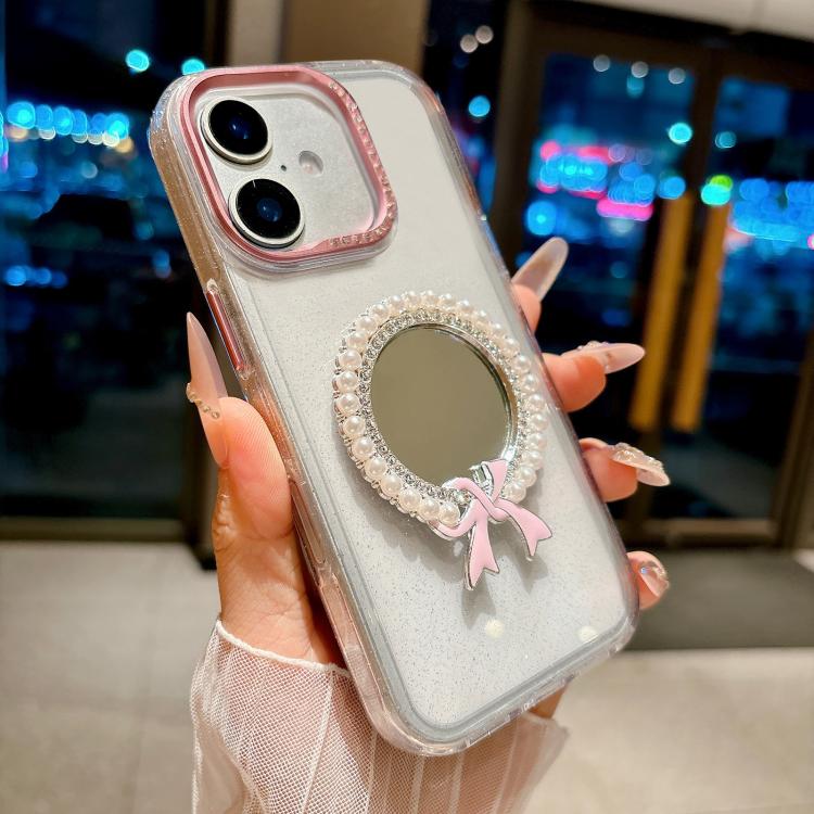 Custodia per telefono antiurto con specchio rotondo a perla della serie Crystal., For iPhone 16 Pro, For iPhone 16, For iPhone 15 Pro Max, For iPhone 15 Pro