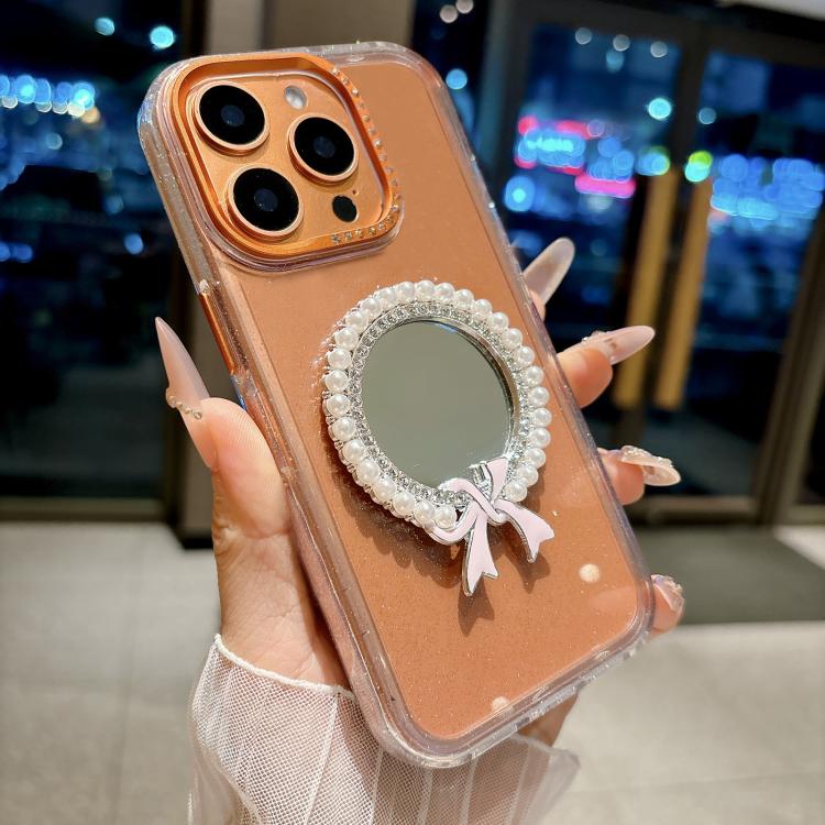 Custodia per telefono antiurto con specchio rotondo a perla della serie Crystal., For iPhone 16 Pro, For iPhone 16, For iPhone 15 Pro Max, For iPhone 15 Pro