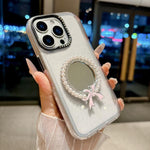Custodia per telefono antiurto con specchio rotondo a perla della serie Crystal., For iPhone 16 Pro, For iPhone 16, For iPhone 15 Pro Max, For iPhone 15 Pro
