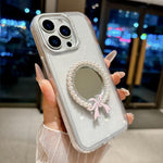 Custodia per telefono antiurto con specchio rotondo a perla della serie Crystal., For iPhone 16 Pro, For iPhone 16, For iPhone 15 Pro Max, For iPhone 15 Pro