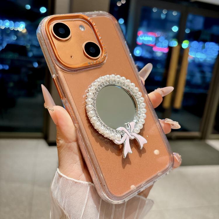 Custodia per telefono antiurto con specchio rotondo a perla della serie Crystal., For iPhone 15