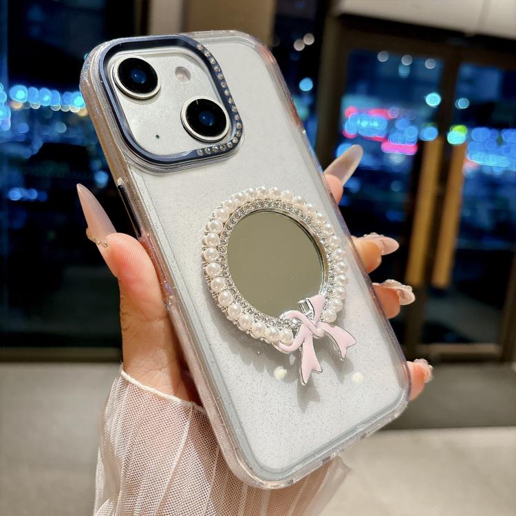 Custodia per telefono antiurto con specchio rotondo a perla della serie Crystal., For iPhone 15