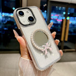 Custodia per telefono antiurto con specchio rotondo a perla della serie Crystal., For iPhone 15