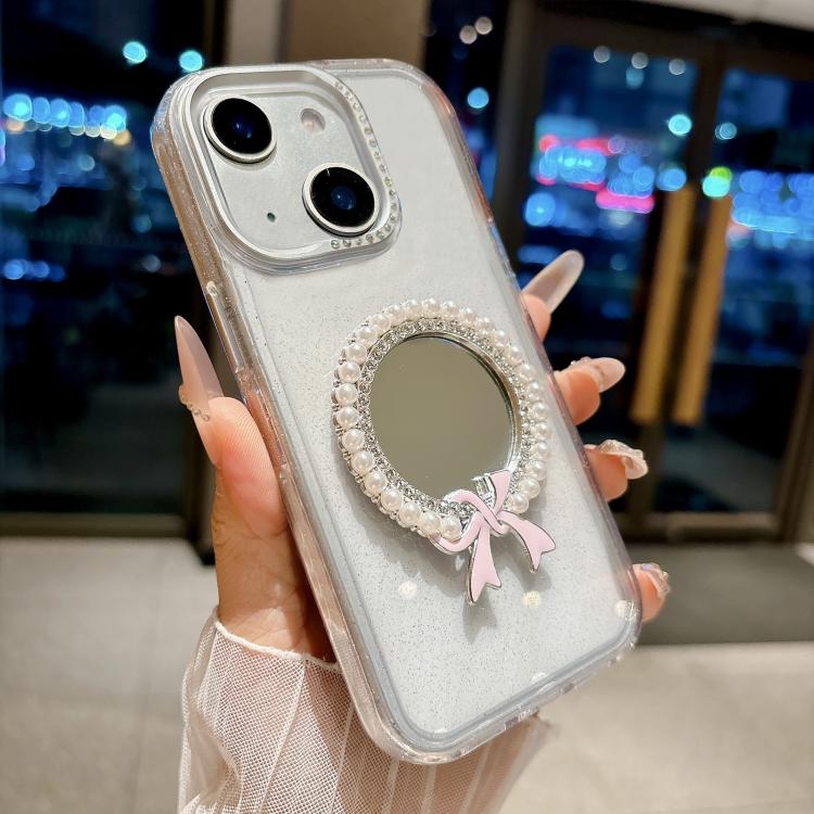 Custodia per telefono antiurto con specchio rotondo a perla della serie Crystal., For iPhone 15