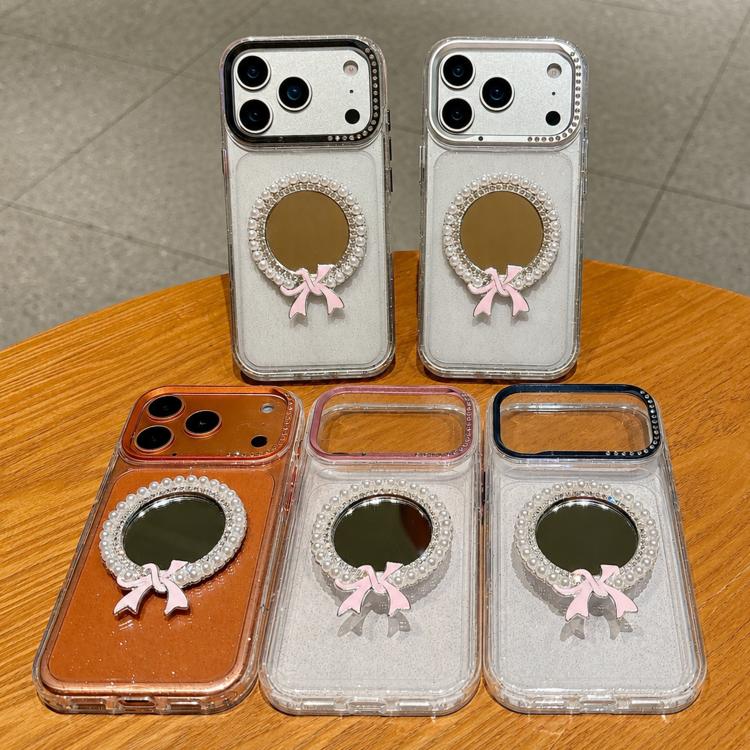 Custodia per telefono antiurto con specchio rotondo a perla della serie Crystal., For iPhone 17 Pro Max, For iPhone 17 Pro, For iPhone 17, For iPhone 16 Pro Max
