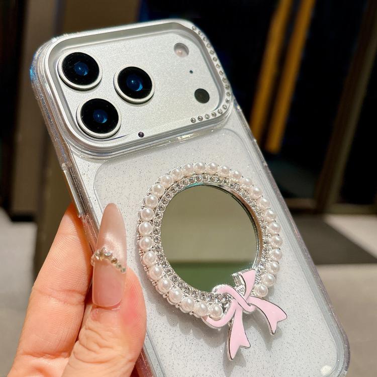 Custodia per telefono antiurto con specchio rotondo a perla della serie Crystal., For iPhone 17 Pro Max, For iPhone 17 Pro, For iPhone 17, For iPhone 16 Pro Max