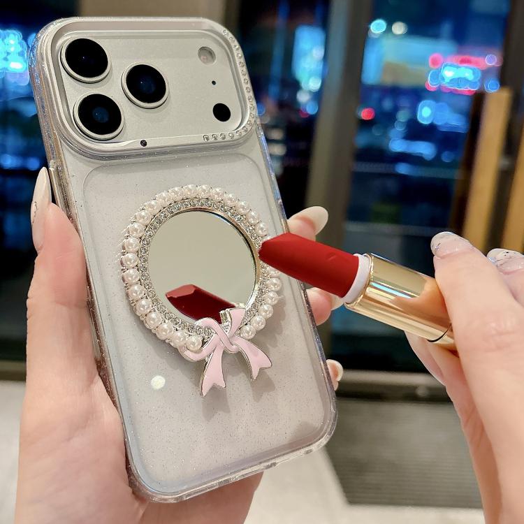 Custodia per telefono antiurto con specchio rotondo a perla della serie Crystal., For iPhone 16 Pro, For iPhone 16, For iPhone 15 Pro Max, For iPhone 15 Pro