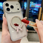 Custodia per telefono antiurto con specchio rotondo a perla della serie Crystal., For iPhone 15