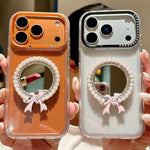 Custodia per telefono antiurto con specchio rotondo a perla della serie Crystal., For iPhone 16 Pro, For iPhone 16, For iPhone 15 Pro Max, For iPhone 15 Pro