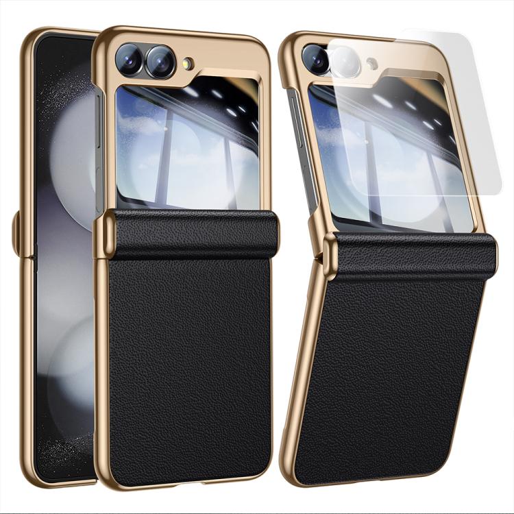Custodia per telefono in vera pelle galvanizzata con pellicola integrata, For Galaxy Z Flip6 5G