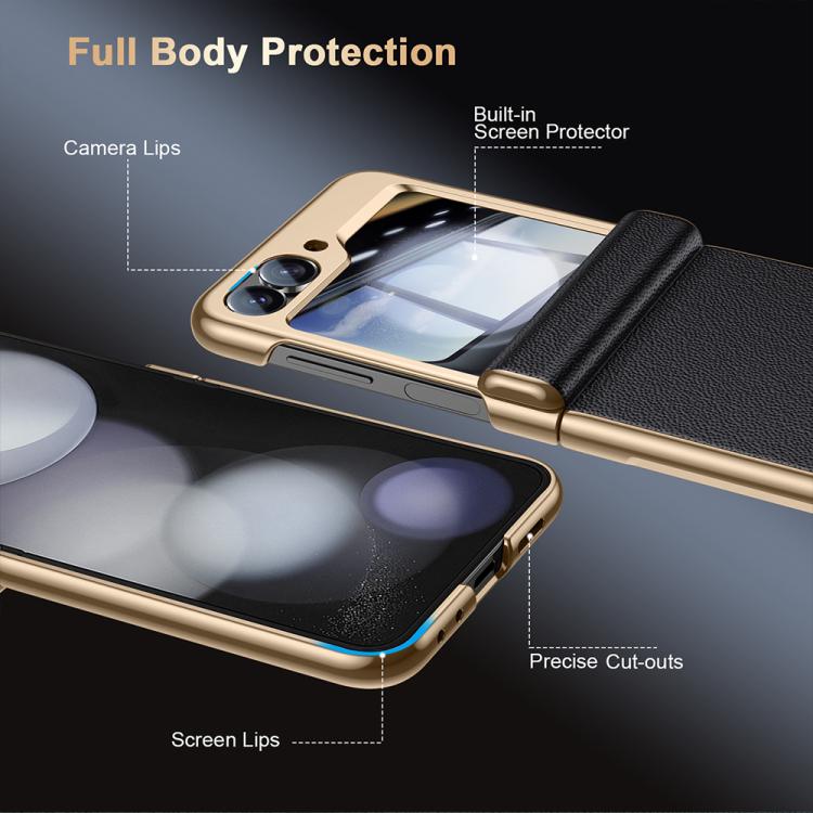 Custodia per telefono in vera pelle galvanizzata con pellicola integrata, For Galaxy Z Flip6 5G
