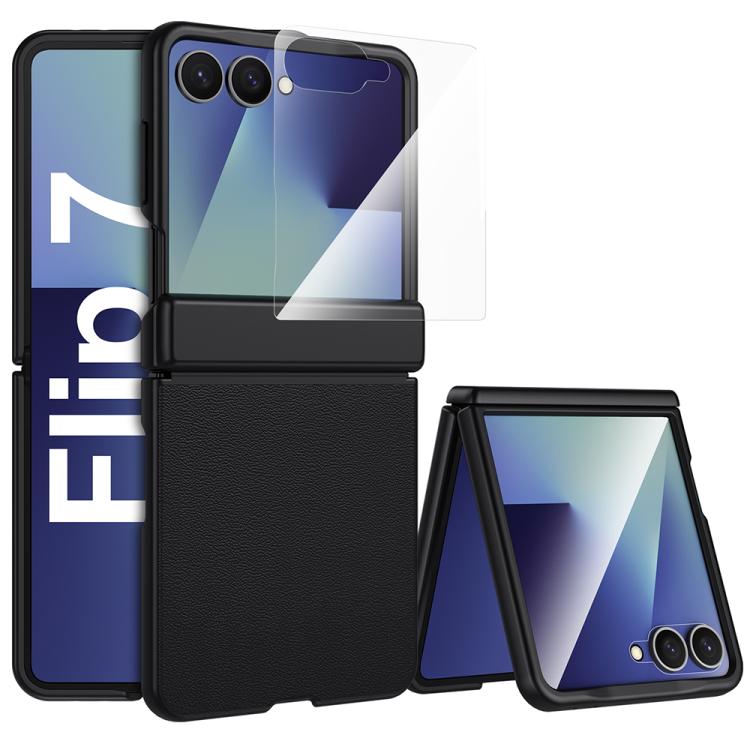 Custodia per telefono in vera pelle verniciata a spruzzo con pellicola HD integrata., For Galaxy Z Flip7 5G